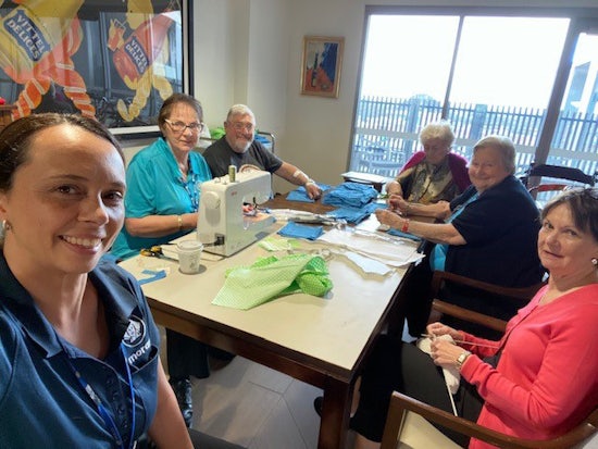 <p>Residents at Moran Engadine Aged Care making masks for other residents and staff. [Source: Moran Engadine]</p>
