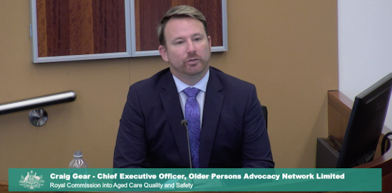 <p>Older Persons Advocacy Network (OPAN) Chief Executive Craig Gear gives evidence yesterday. </p>
