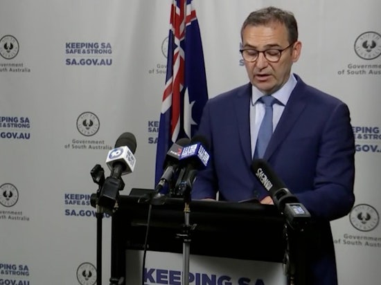 <p>Premier Steven Marshall announced the circuit breaker lockdown at midday. [Source: ABC Adelaide Livecast]</p>
