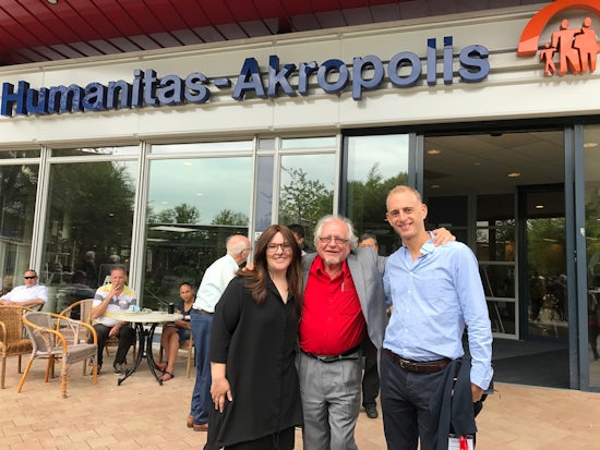 <p>Tamar Krebs, Dr Hans Becker and Jonathan Gavshon at Humanitas apartments for life (Source: Tamar Krebs)</p>
