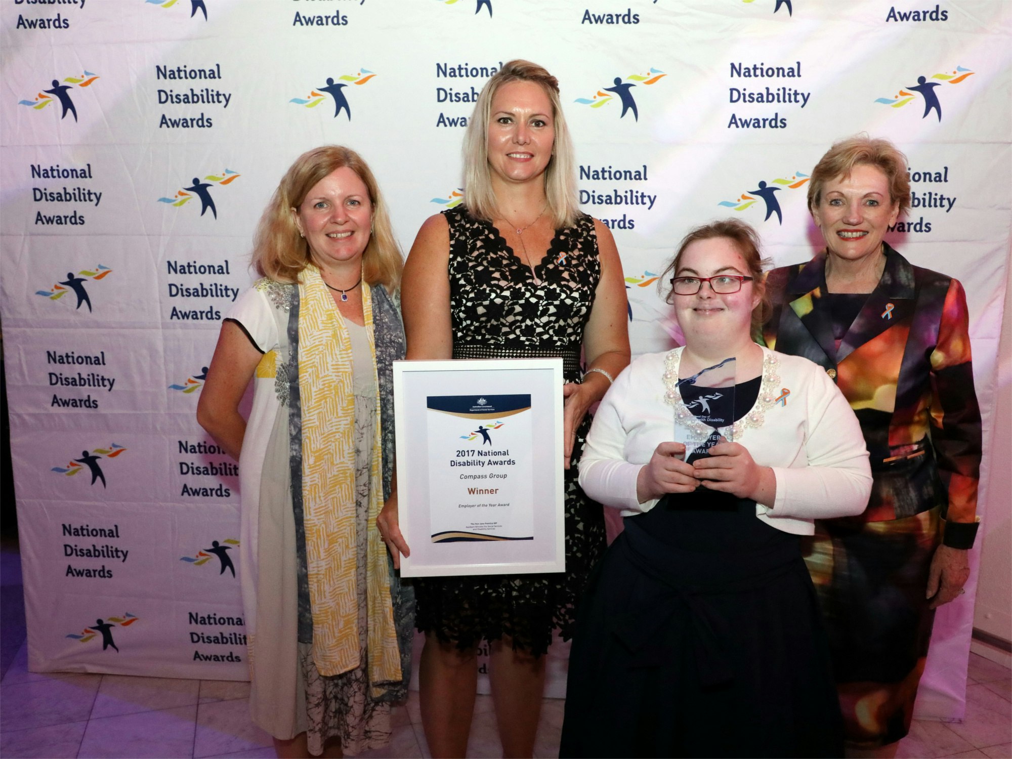 <p>Compass Group&#8217;s  HR Executive Director Rosie McArdle, Head of Diversity Projects Natasha Caflisch, Ella Cassidy with Assistant Minister for Social Services and Disability Services Jane Prentice.</p>
