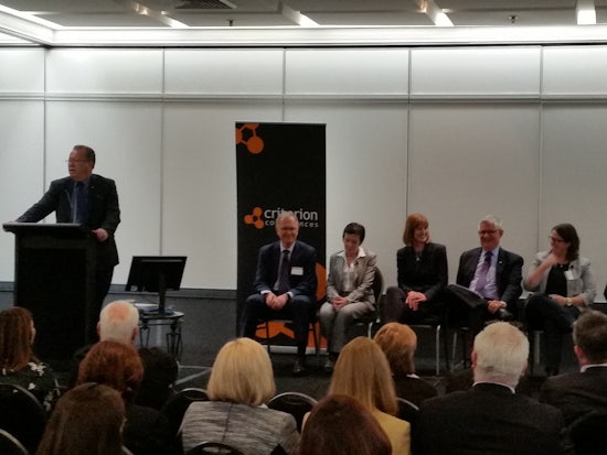 <p>Taskforce member Ian Yates speaking at the Next Phase of Aged Care Reform where the initiative was announced (Source: Talking Aged Care)</p>
