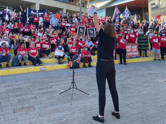 <p>International Nurses Day is being used to call for more support for nurses in health and aged care, following strike action taken by aged care workers earlier this week. [Source: United Workers Union]</p>
