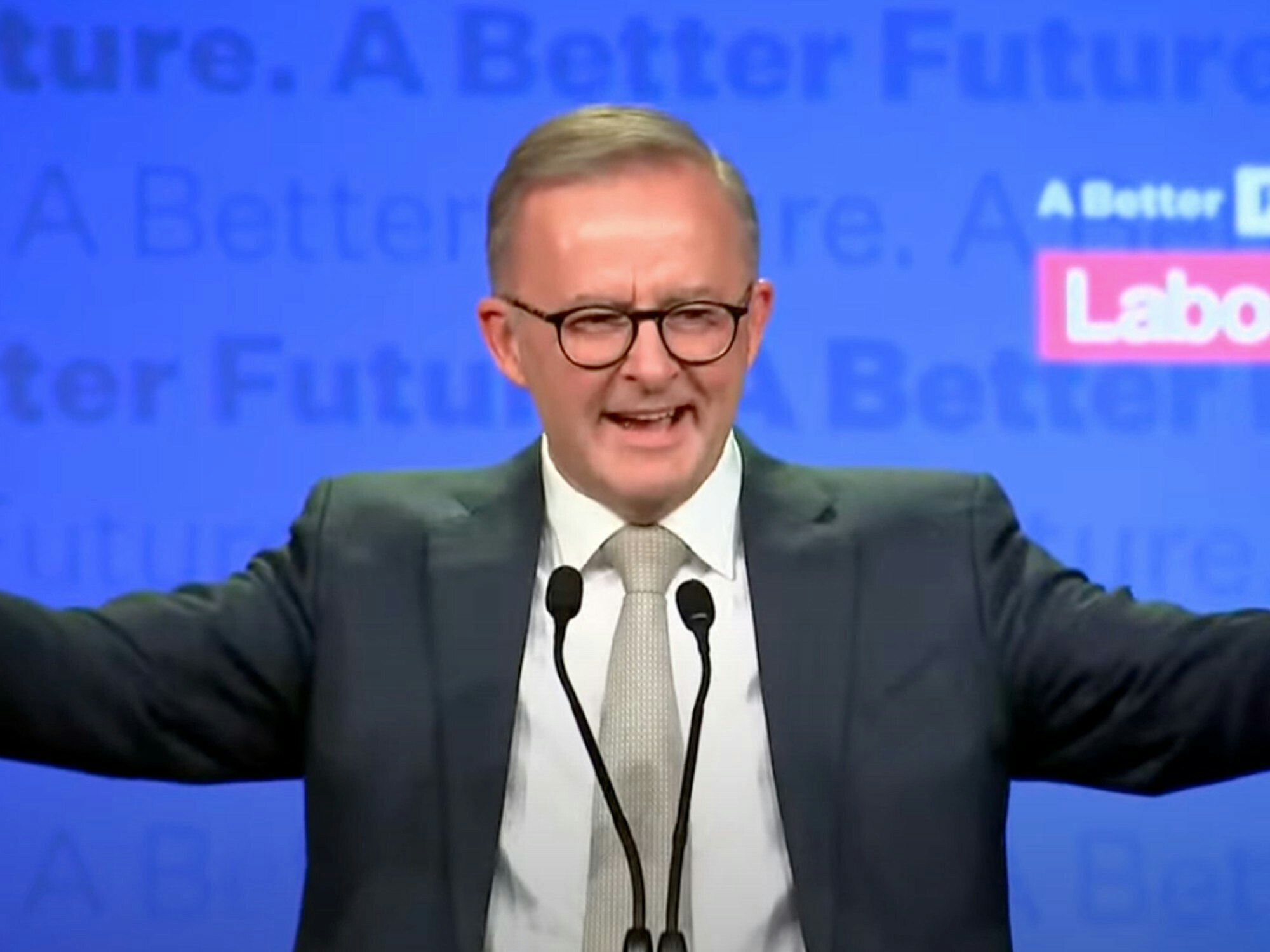 <p>Anthony Albanese made a victory speech on the weekend before being sworn in as Prime Minister today.[Source: ABC Live]</p>
