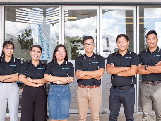 <p>Team members from Home Caring Inala in Queensland: Ann Tran, Amy Le, Tina Le, Minh Pham (Manager), Thanh Vo, and Duy Nguyen. [Source: Supplied]</p>
