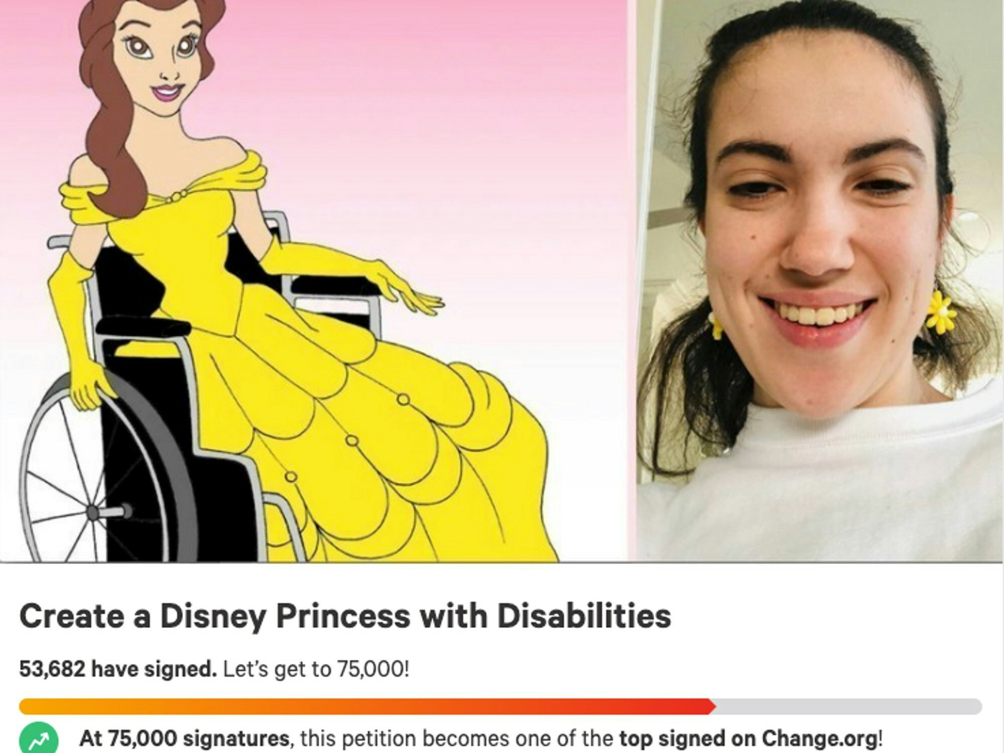 <p>Hannah Diviney is petitioning Disney to create a princess with disability. [Source: Change.org]</p>
