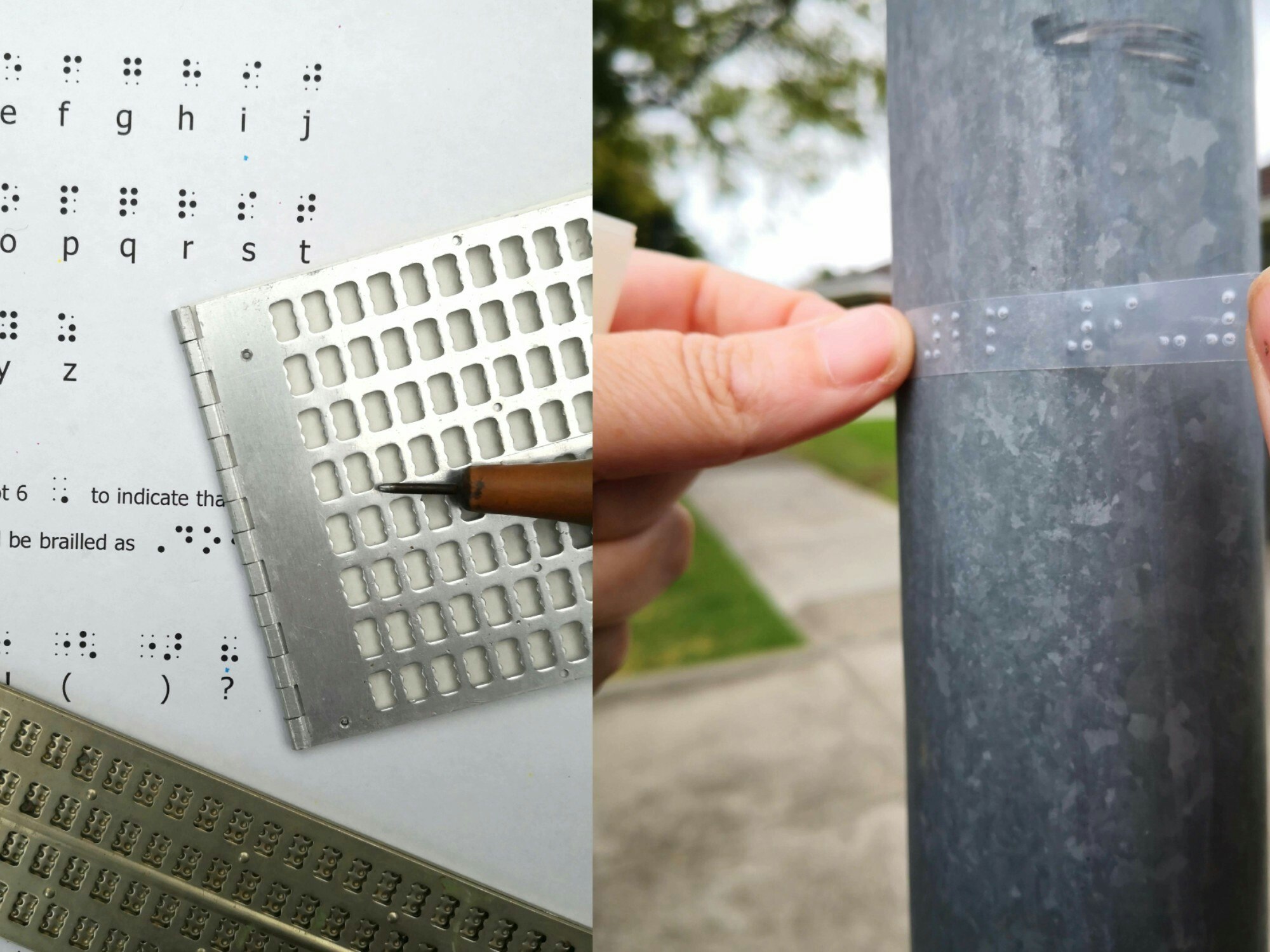 The braille alphabet and braille slates will be used to create accessible labels to place around Melbourne. [Source: Monash University]
