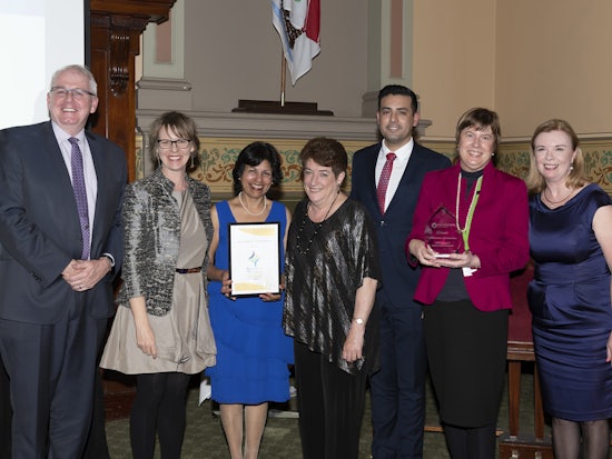 <p>Meaningful Ageing Australia CEO and Former CEO of Australian Aged Care Quality Agency, Ilsa Hampton, and the winning team from Catholic Healthcare. [Source: Meaningful Ageing Australia]</p>
