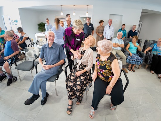 <p>Owner of Beaumont Care, Linda Beaumont, with residents at the launch of the new Wamuran facility. [Source: Supplied]</p>
