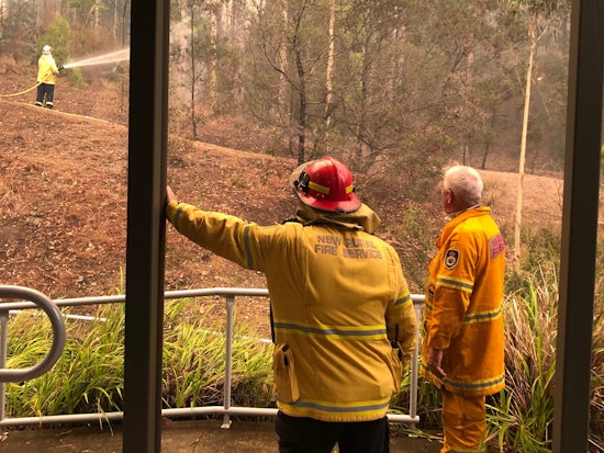 <p>NSW Rural Fire Service firefighters were on hand to keep Fresh Hope Care’s The Glen nursing home safe when the fires threatened the facility in Batemans Bay, NSW. [Source: Fresh Hope Care]</p>
