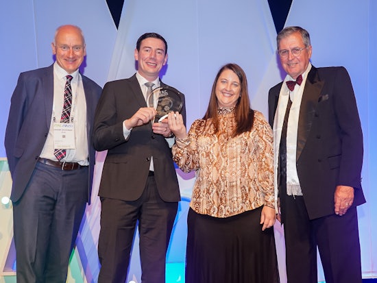 <p>Graeme Wickenden, Awards Chair, ITAC Committee; Alicia Eugene, Hector VR Project Manager, McLean Care; Dr Ben Horan, Deakin University; and Rodney Young, Chair, ITAC Committee. [Source: Supplied]</p>
