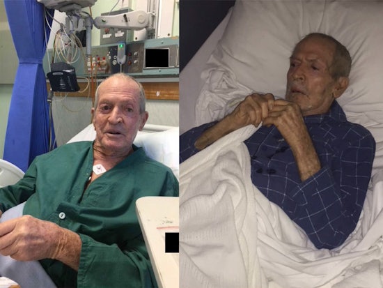 <p>The before and after photo of Ms Jo-Ann Lovegrove’s father on psychotropic medication. [Source: Aged Care Royal Commission]</p>
