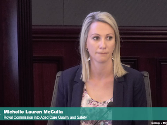 <p>Ms Michelle McCulla, daughter of Mr Reeves, outlined the chemical and physical restraints she found her father under while at Garden View Aged Care. [Source: Royal Commission into Aged Care]</p>
