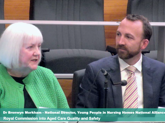 <p>On today’s panel at the Commission was Dr Bronwyn Morkham, National Director of the YPINH National Alliance and Luke Bo’sher, Chief Executive at Summer Foundation. [Source: Aged Care Royal Commission]</p>
