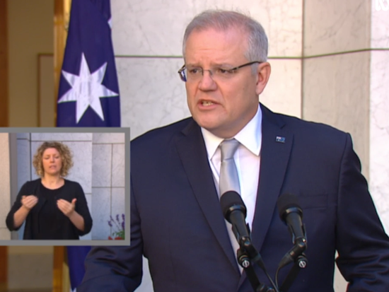 <p>Prime Minister Scott Morrison enforced further restrictions on aged care this morning. [Source: ABC Live feed]</p>
