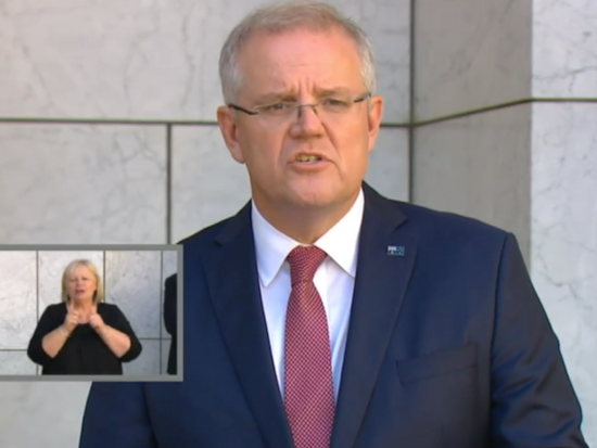 <p>Prime Minister Scott Morrison made further funding announcements due to the developing coronavirus situation in Australia. [Source: Scott Morrison Live Video]</p>
