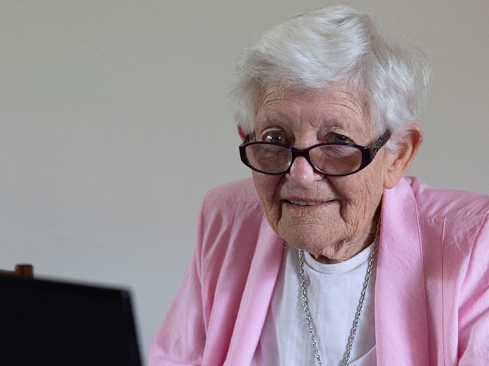 Val Fell is Australia’s oldest university student and enjoys studying dementia care. [Source: Supplied]
