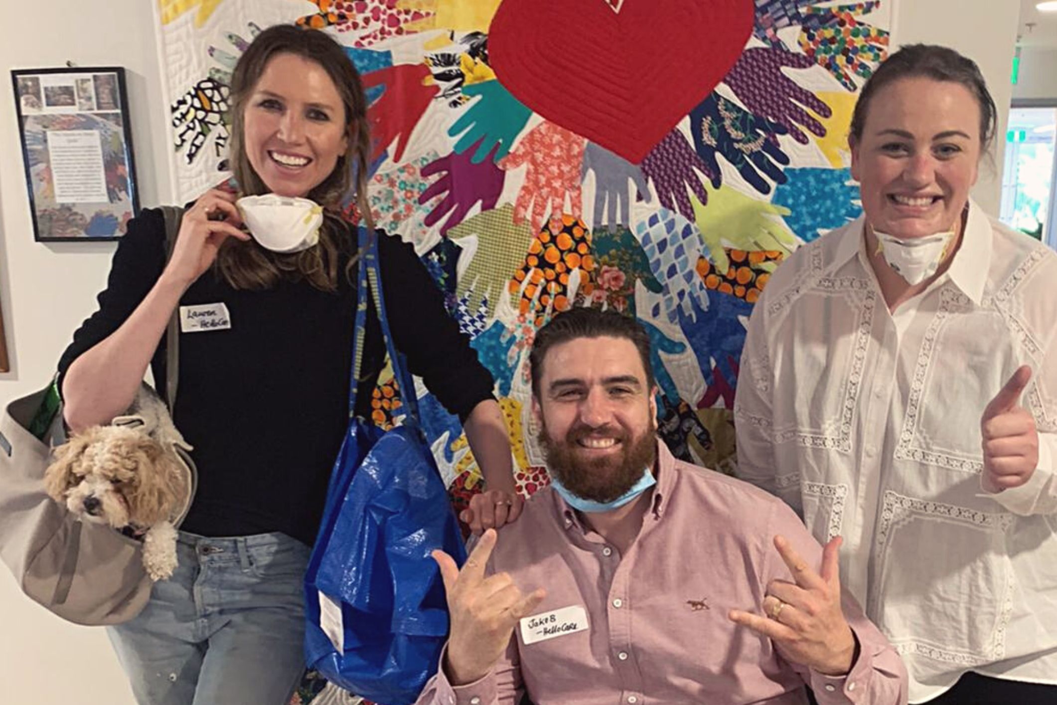 <p>Connect the 40 founder Lauren Todorovic; Jakob Neeland, social impact and Emma Goodsell, ambassador, at Sacred Heart Mission to gather gift requests from residents. [Source: Connect the 40]</p>
