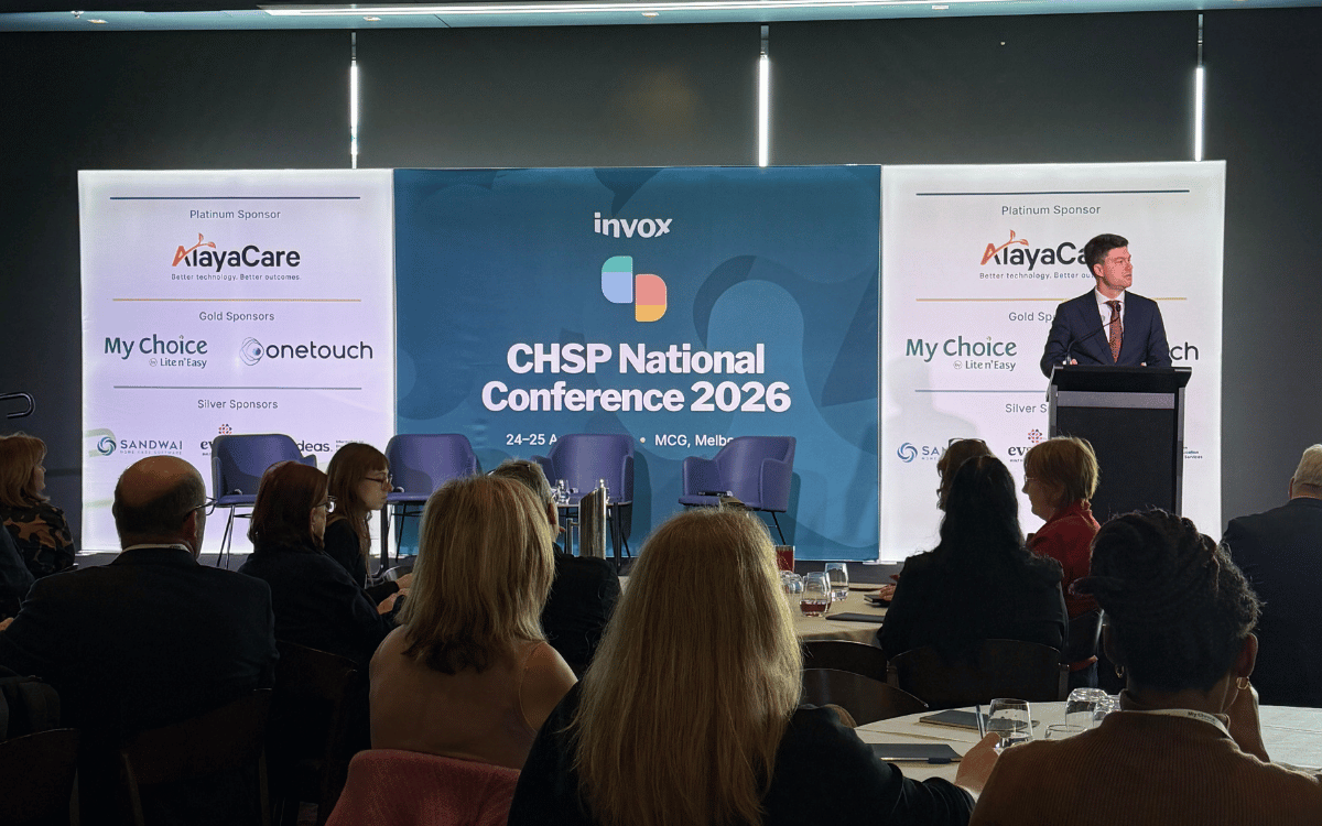 Minister Sam Rae addressing the crowd at CHSP National Conference 2026