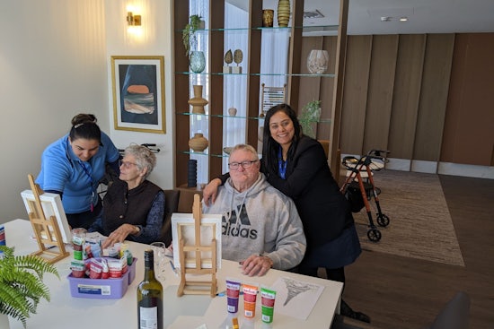 <p>TriCare Williams Landing resident Martin Taylor with support office Preeti Singh have been living it up at Williams Landing. [Source: Supplied]</p>
