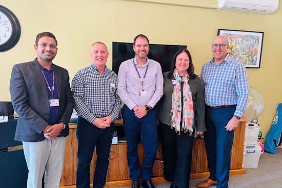 <p>From left to right: Prem Dhungyel, recruitment advisor; Bill McDonald, executive director people and culture; Dan Norgard, executive director —residential; Belinda Perks, relief residential manager; Russell Bricknell, chief executive officer. [Source: Supplied]</p>
