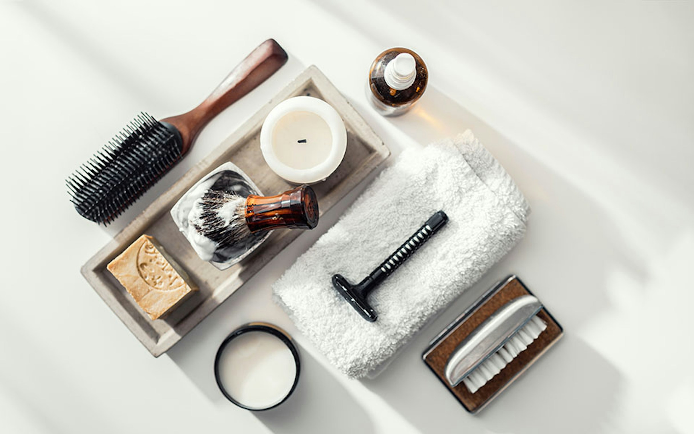 Hairbrush and shaving items