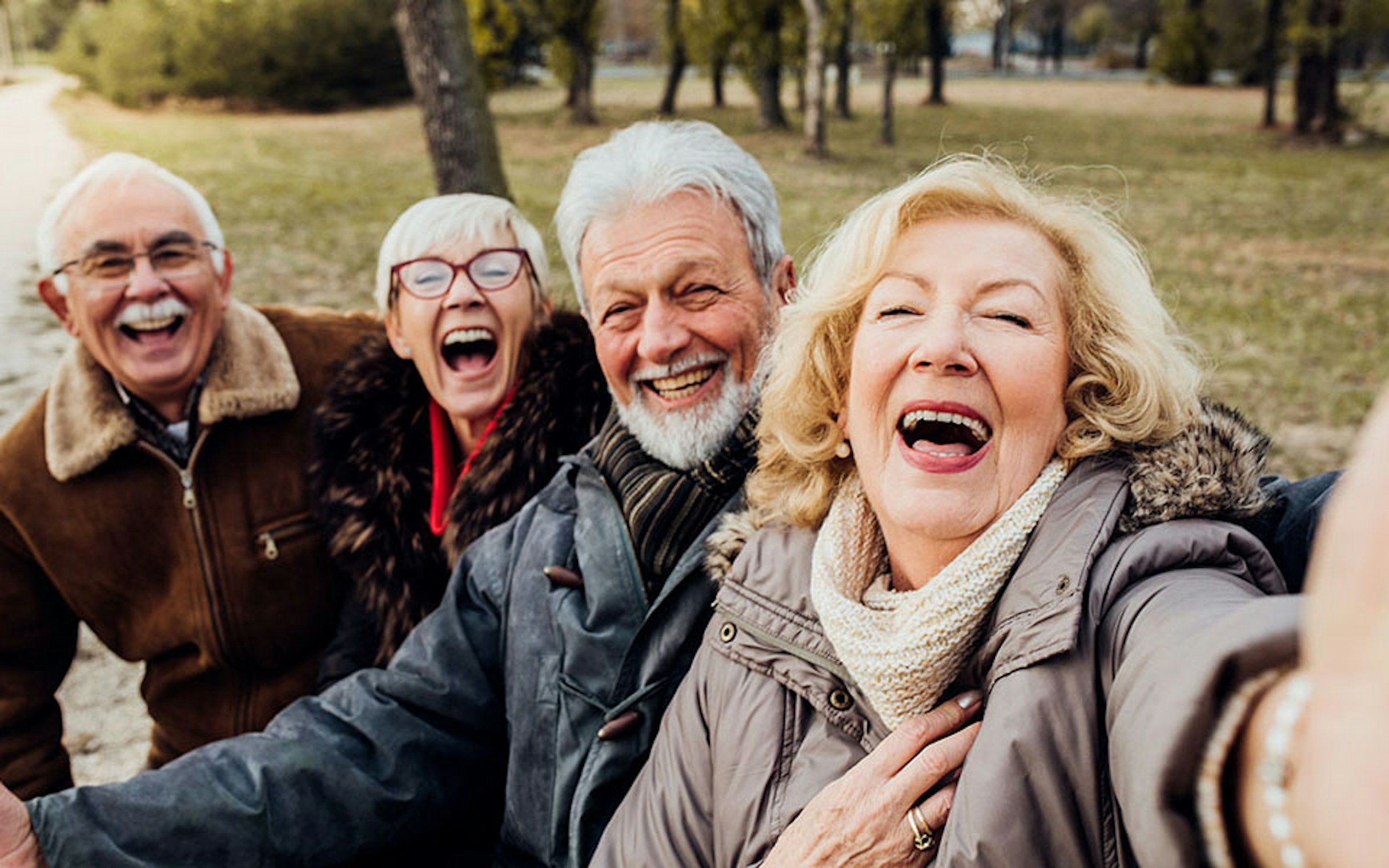 Outdoor seniors laughing